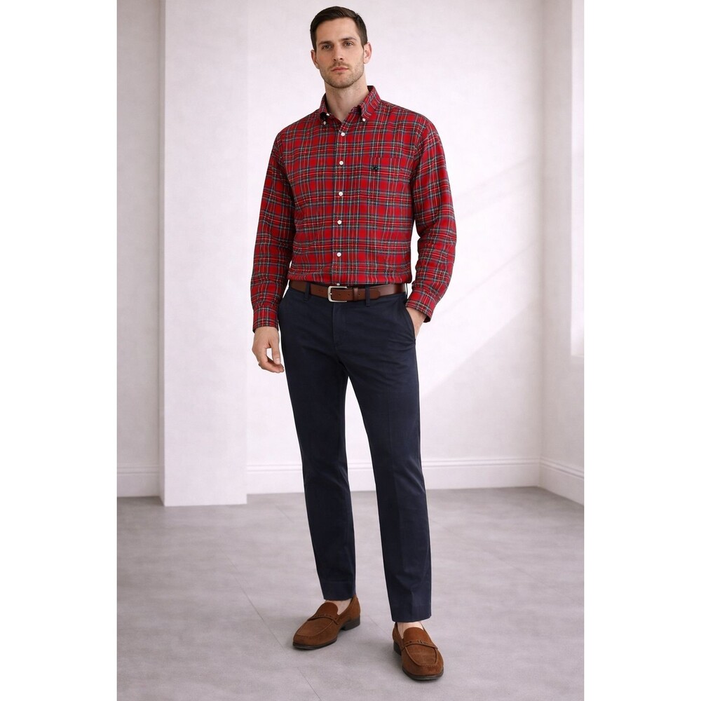 CHAPS RALPH LAUREN Plaid MEDIUM Vintage Shirt Red Green Cotton Button Front 9382
